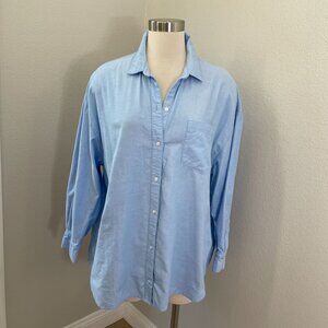 Old Navy Womens Large Blue Boyfriend Shirt Button Up Collared Long Sleeve‎ Top